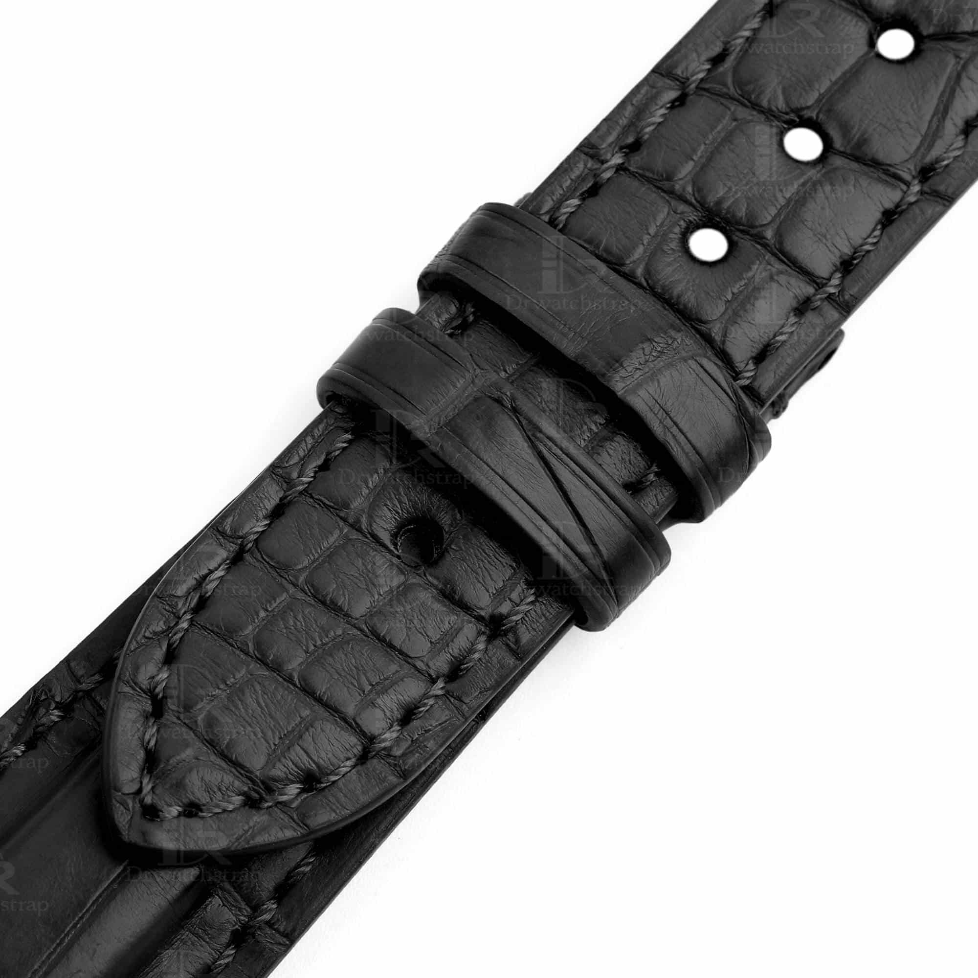 Custom aftermarket black alligator crocodile replacement alligator leather watch strap and watch band for Bvlgari Diagono Aluminium al38a L3276 luxury watches bands online at a low price for mens ladies from dr watchstrap