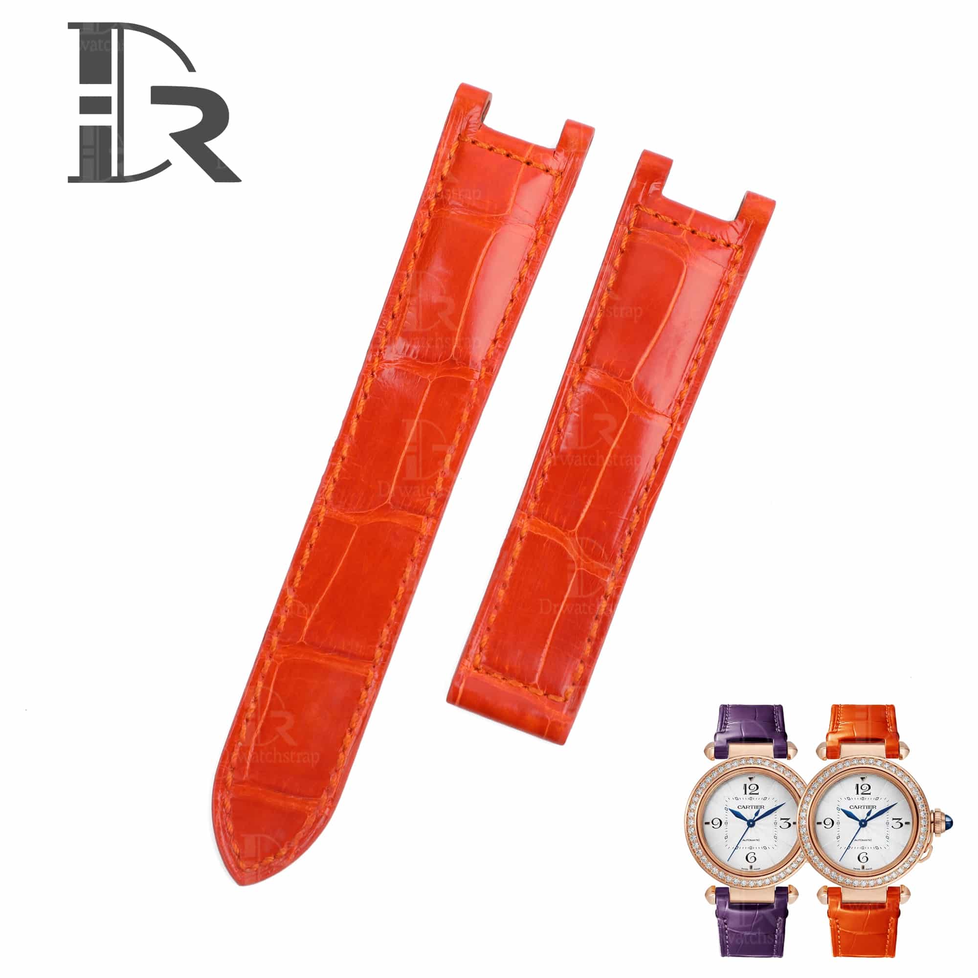 Genuine best quality American Alligator Orange leather watch strap and watch band replacement for Cartier De Pasha watches from DR Watchstrap - Shop the 100% handmade crocodile leather straps and watchbands online at a low price