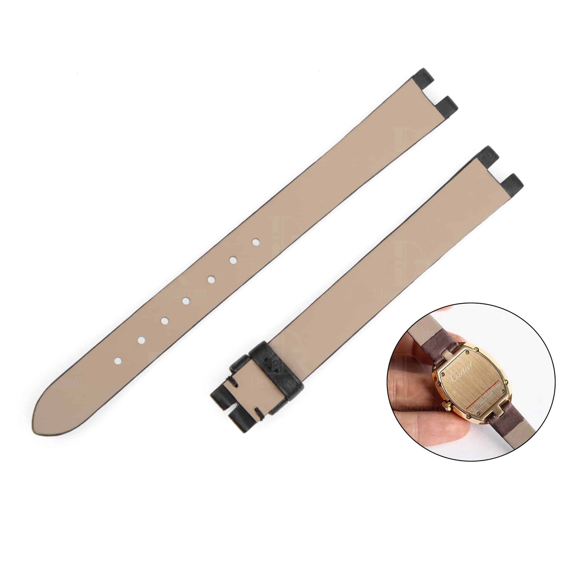 Best quality black Satin Cartier Baignoire watch strap replacement watch band for for Cartier la Baignoire Allongée, Vintage, Bathtub, Benoit Baignoir Mini, Large, XL watch low price - Handmade OEM Cartier straps for sale