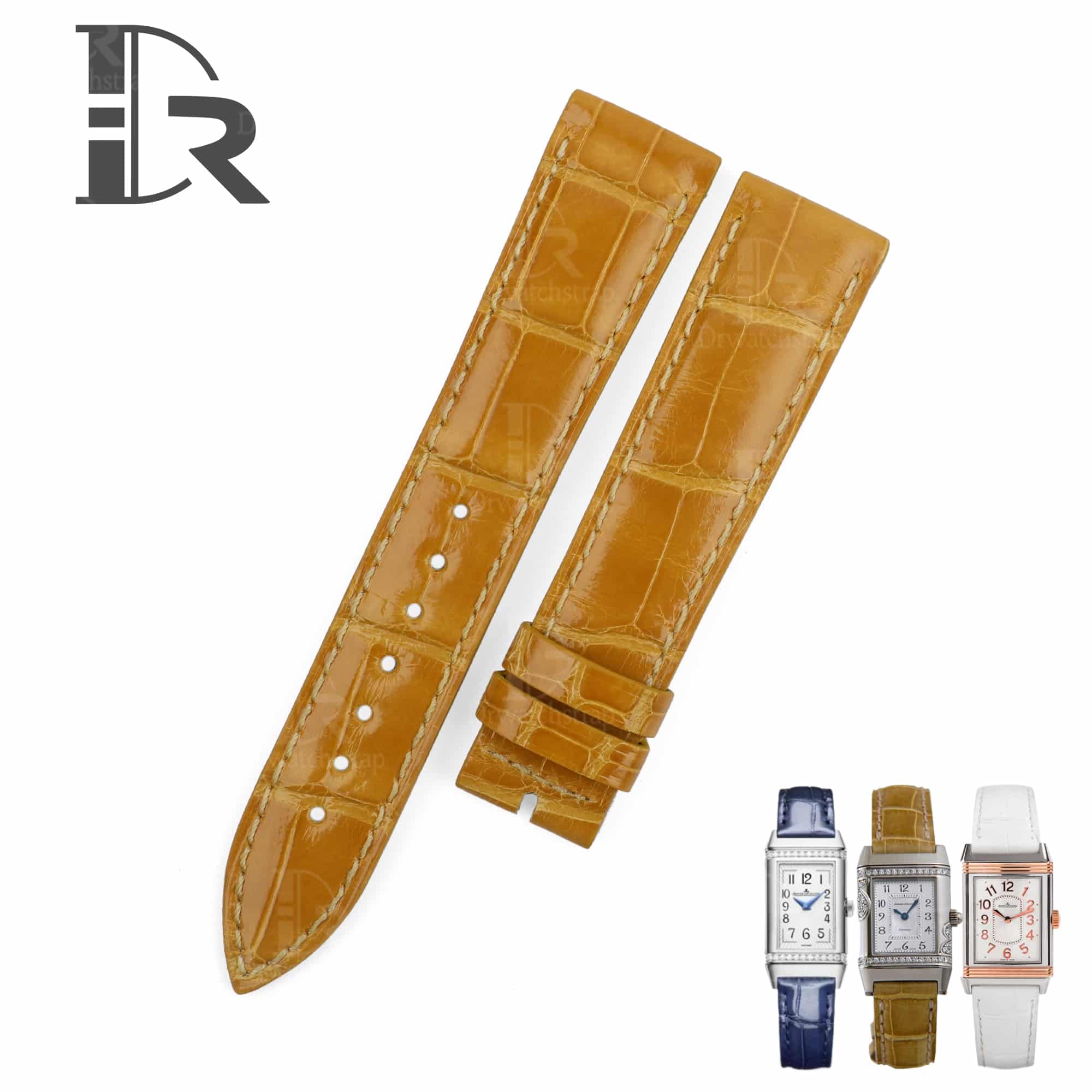Jaeger Lecoultre Ladies Reverso strap Yellow brown Alligator watch band Low price for sale. Handmade customized leather strap for luxury watches China factory maker