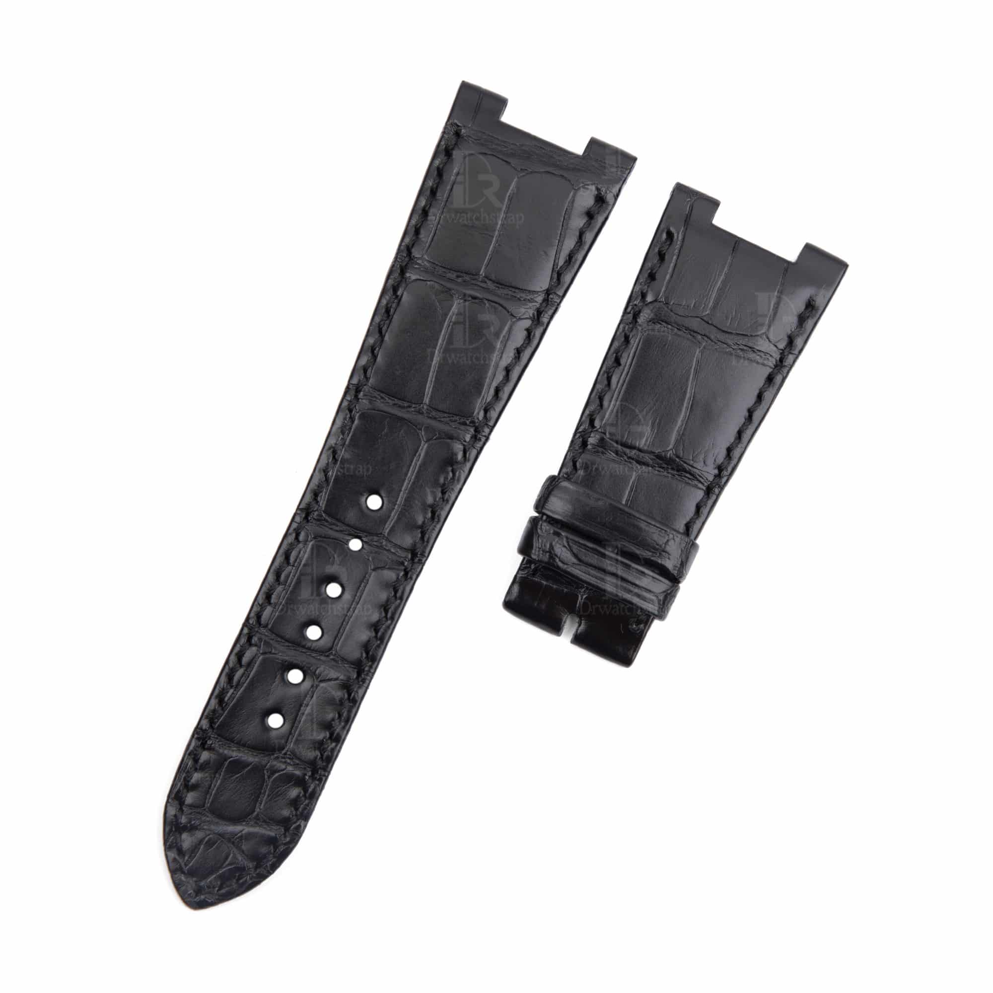 Replacement Patek Philippe Nautilus 5711 leather strap for sale - 25mm Lug Size Custom handmade American Alligator Black leather watch band