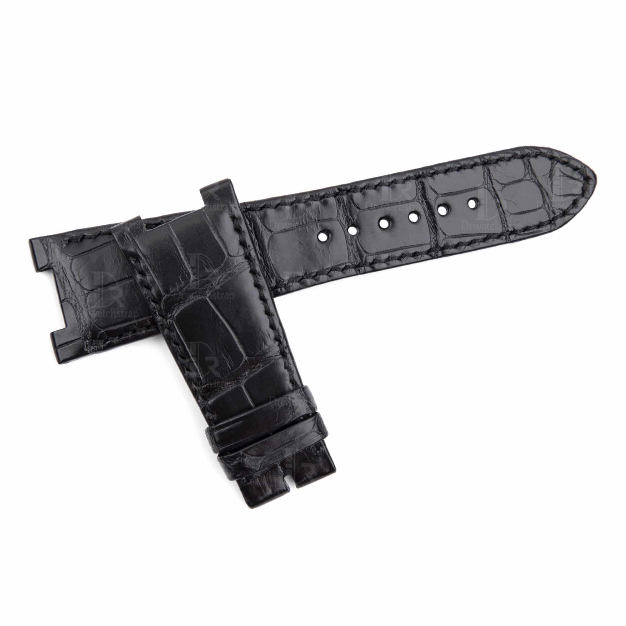 Replacement Patek Philippe Nautilus 5711 leather strap for sale - 25mm Lug Size Custom handmade American Alligator Black leather watch band