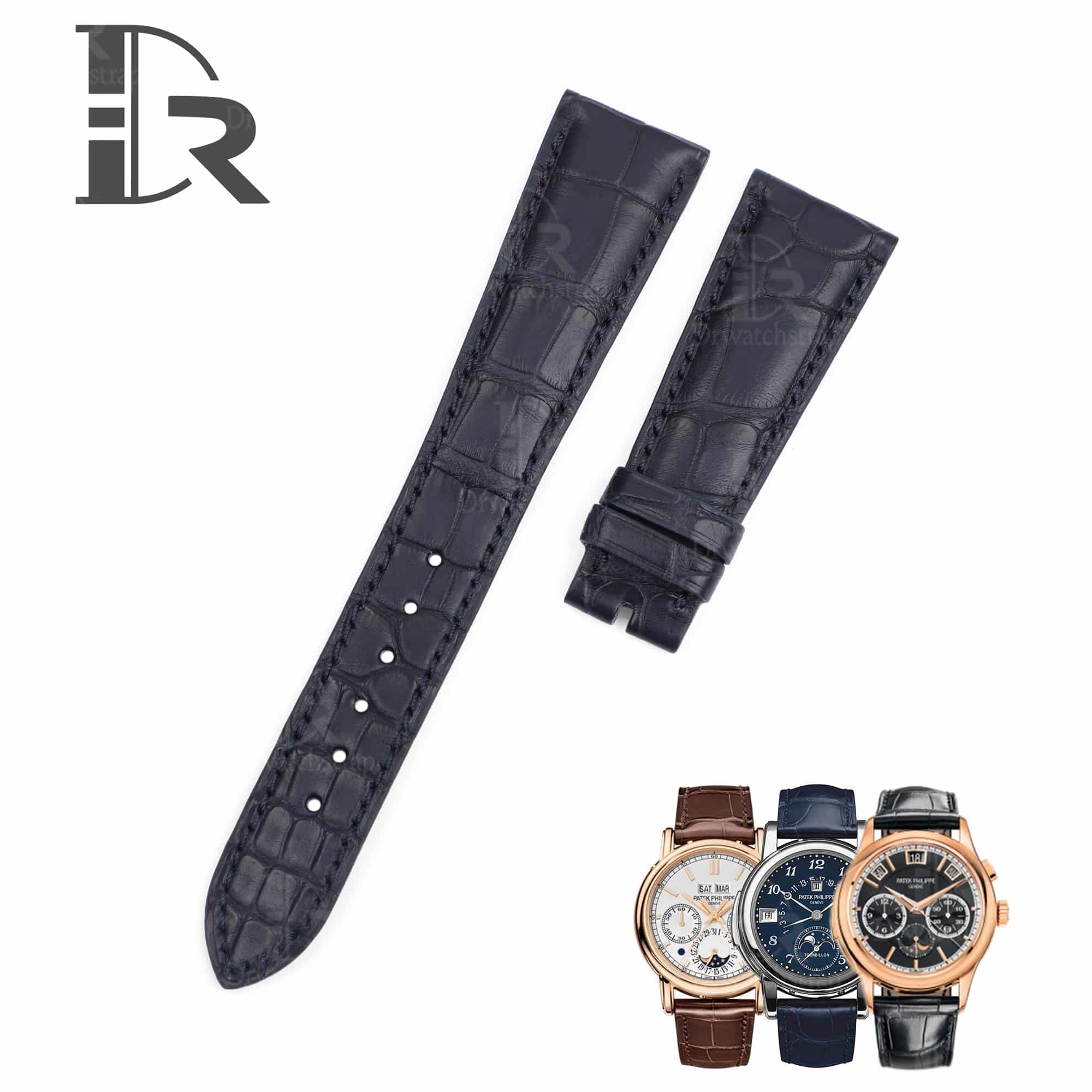 Buy replacement Patek Philippe Blue leather strap American Alligator at discount price lug size available 12mm 14mm 16mm 18mm 19mm 20mm 21mm 22mm 23mm 24mm