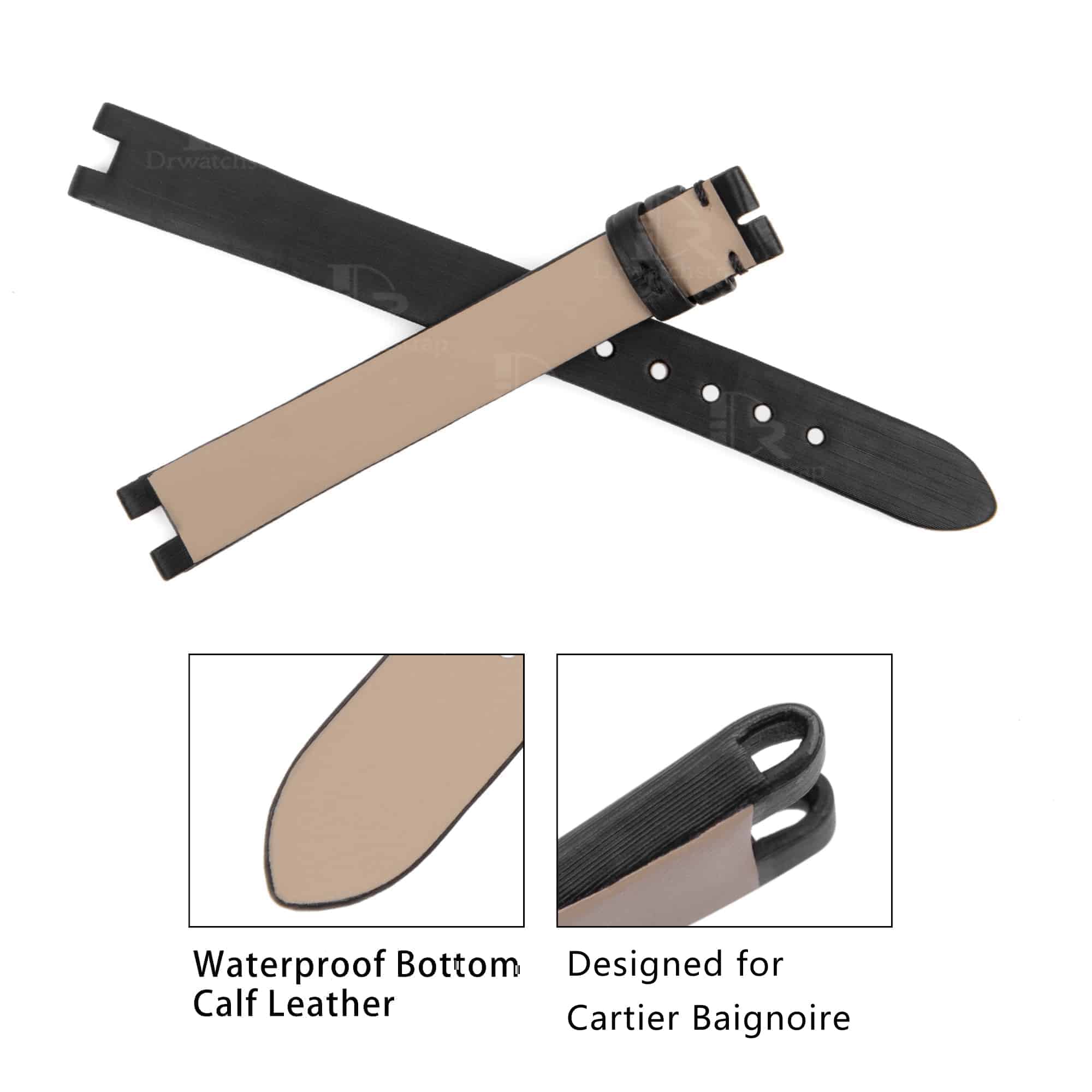 Best quality black Satin Cartier Baignoire watch strap replacement watch band for for Cartier Baignoire watches oniline at a low price - Handmade OEM Cartier straps for sale watch bands