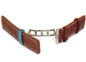 Leather strap deployment buckle end