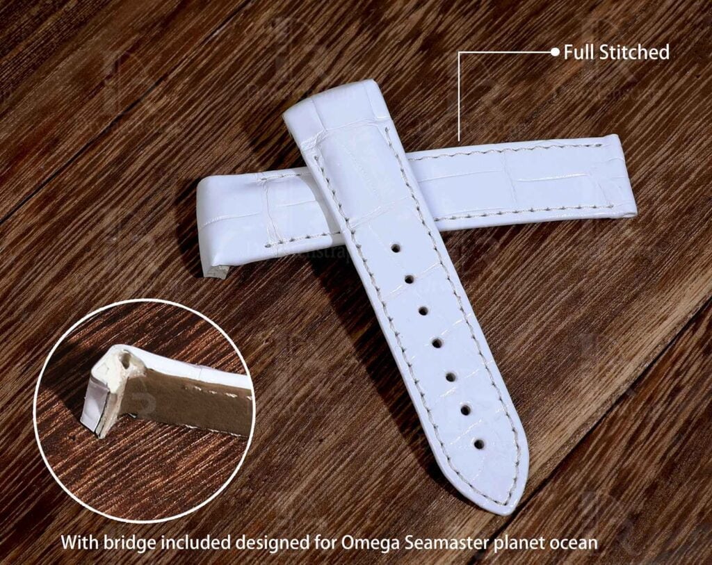 Handmade replacement Omega Seamaster Planet Ocean 600m white leather watch strap for sale