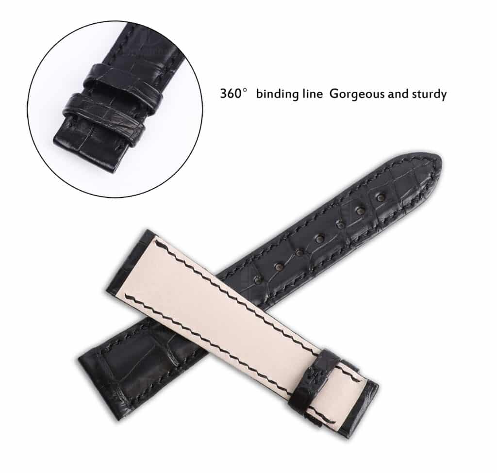 Rolex Cellini black leather strap replacement 20*16mm custom handmade alligator watch band