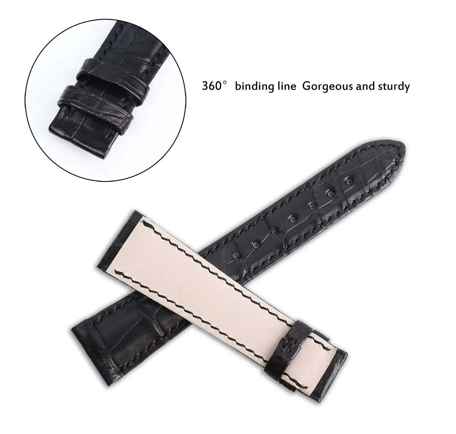 Custom High-end best quality Belly-scale alligator crocodile black curved end leather watch band and watch strap replacement for Rolex Cellini Moonphase 20mm watches - Shop Rolex leather watch straps online at a low price