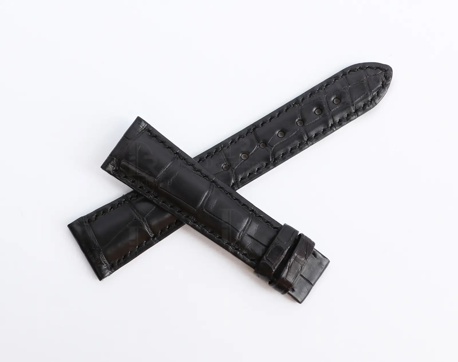 Aftermarket curved end replacement best quality material Grade A crocodile black Rolex Cellini watch leather band and watch strap for Rolex Cellini watches ladies and men's straps online for sale - easily to change and adjust