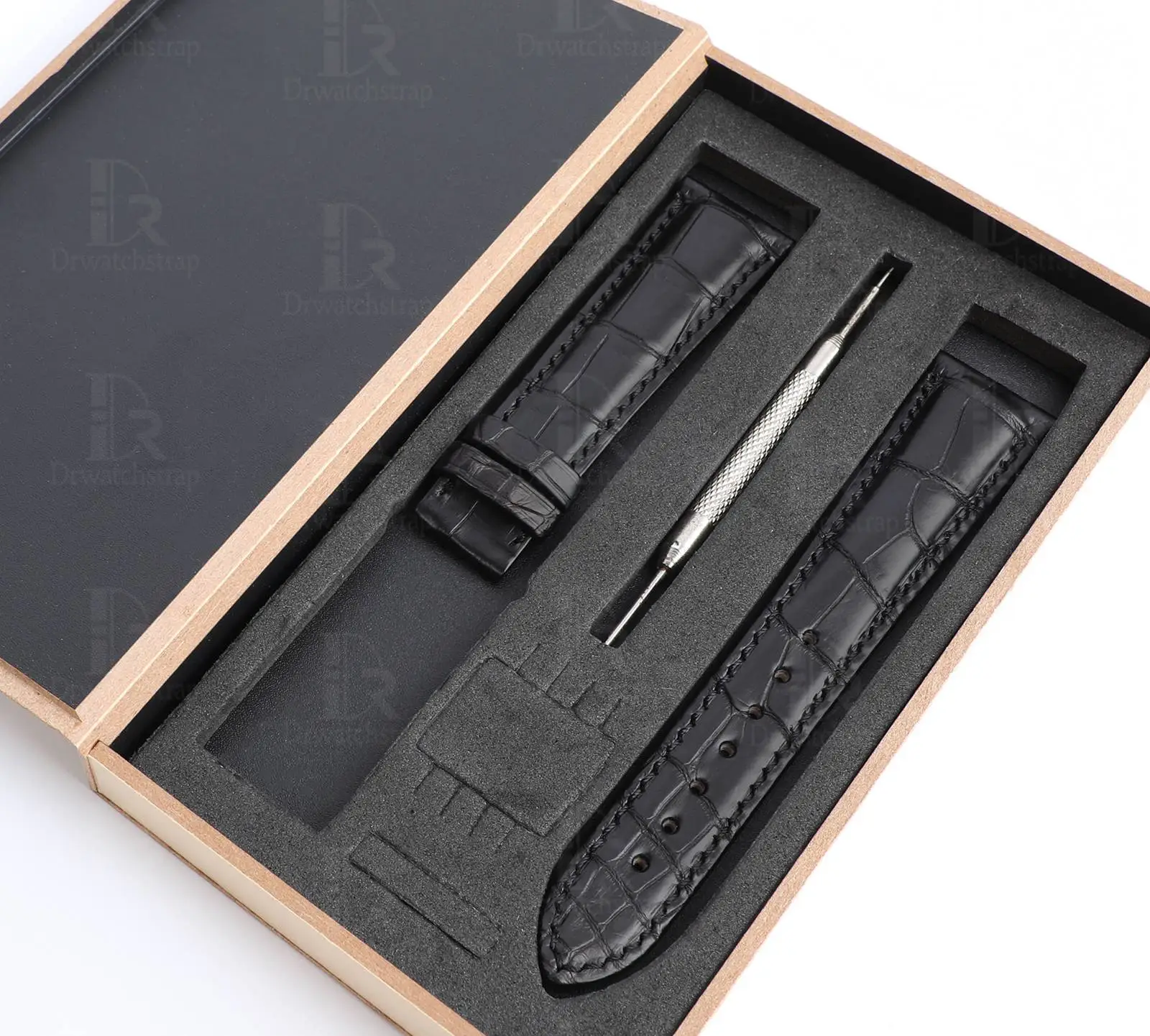 Rolex Cellini black leather strap replacement 20*16mm custom handmade alligator watch band