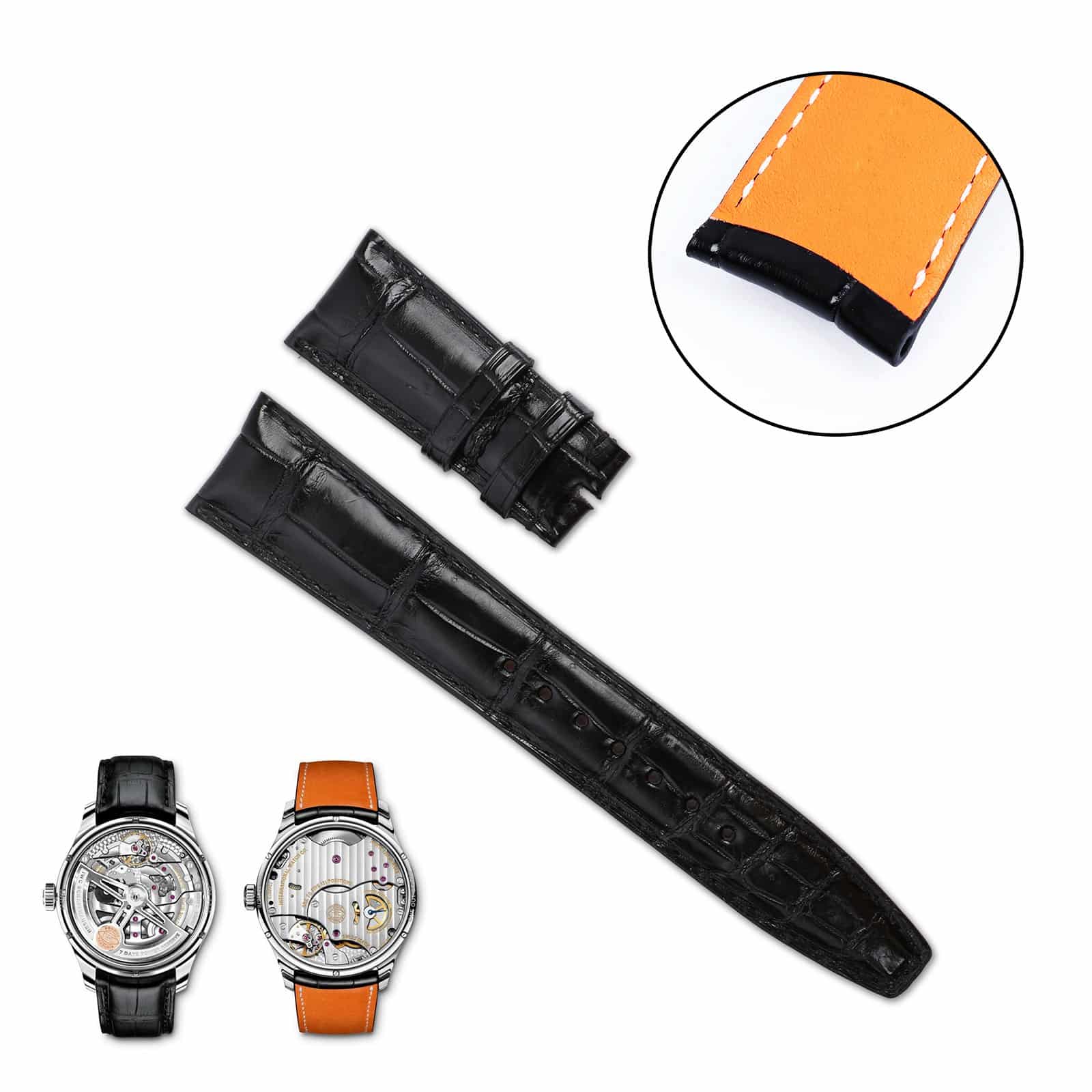 IWC Santoni Black Alligator leather strap replacement watchband orange inner
