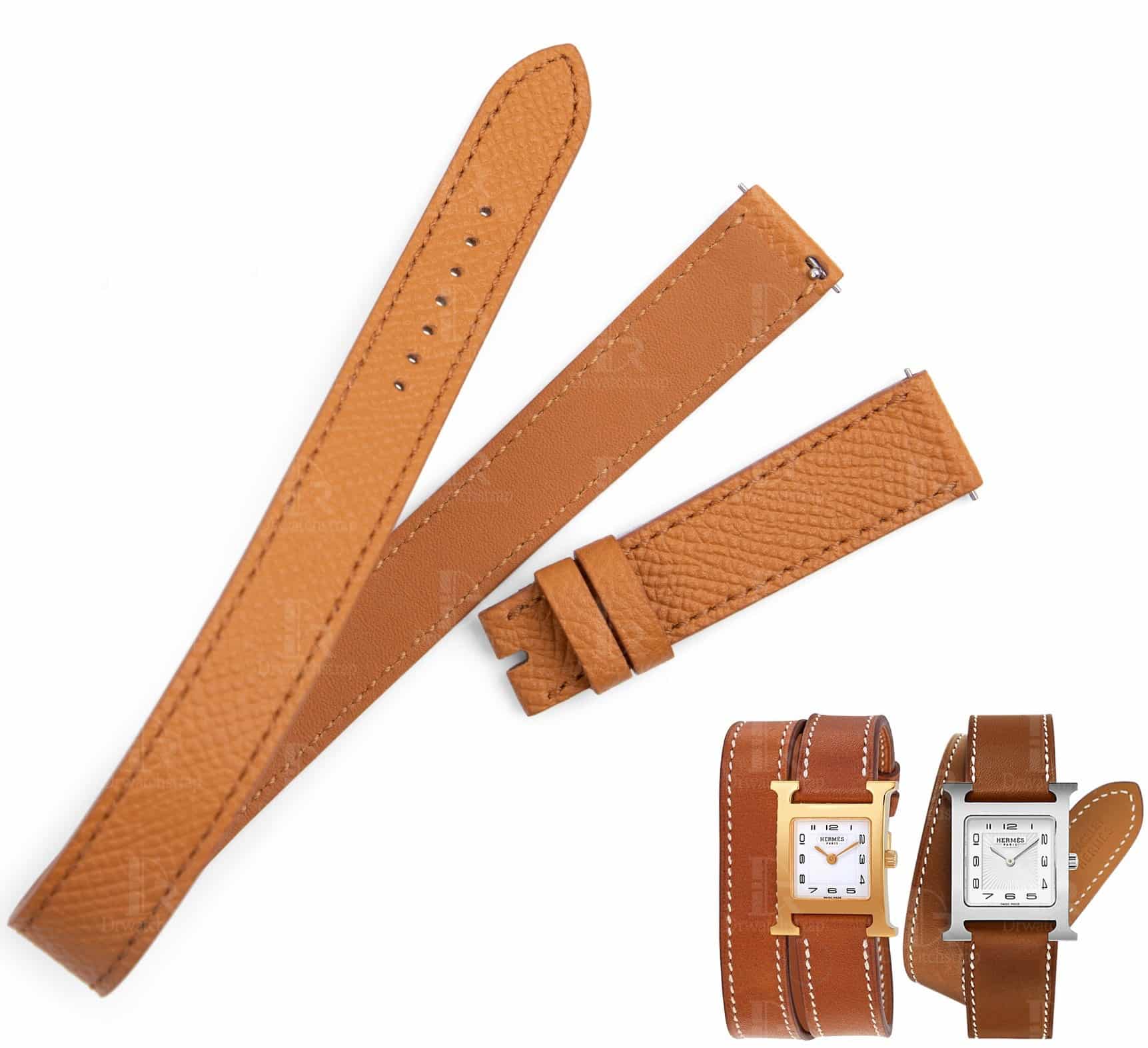 Best quality OEM handmade Epson Orange Leather Hermes Double Tour watch band Double Wrap watch strap replacement for Hermes Heure H Cape cod luxury watches - Shop leather straps and watchbands online for sale at a low price