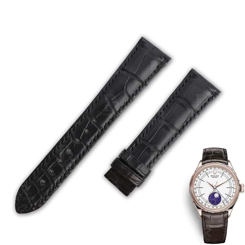 Aftermarket replacement best quality material Grade A crocodile Rolex Cellini watch leather band and watch strap black brown for Rolex Cellini watches ladies and men's straps online for sale - easily to change and adjust