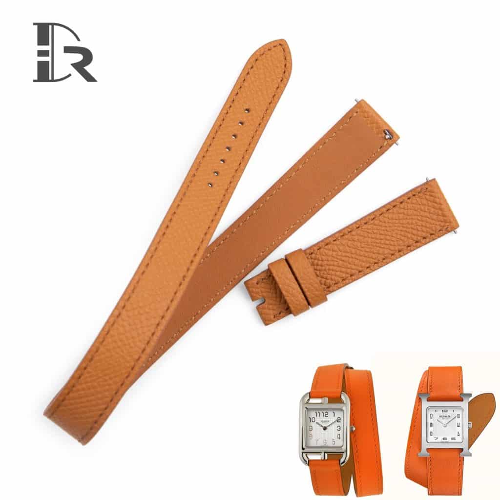 Handcrafted Double Tour Epson Orange Leather watch strap fit for Hermes Heure H | Cape cod watch