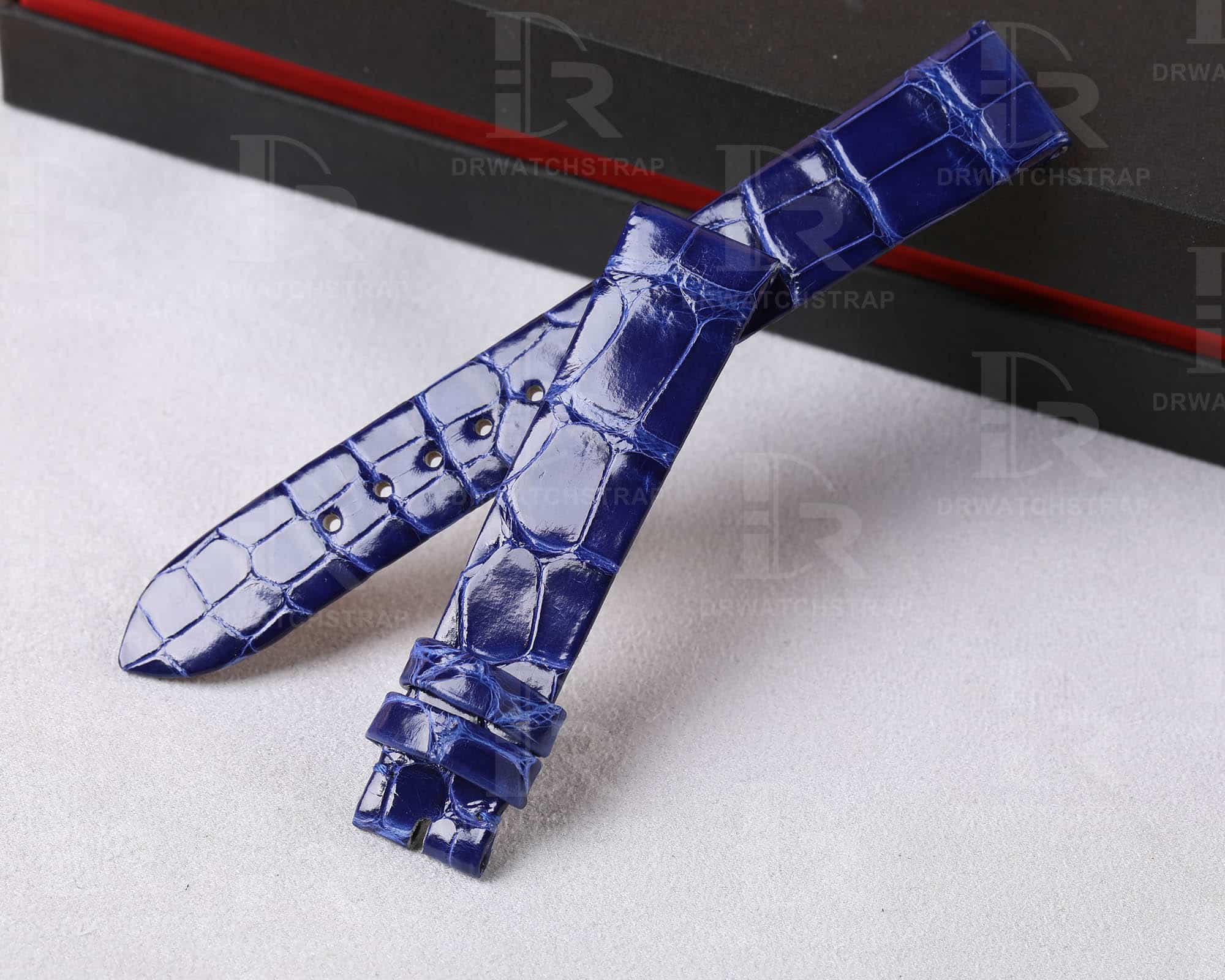 Replacement custom handmade blue alligator leather watchband for Jaeger-Lecoultre straps