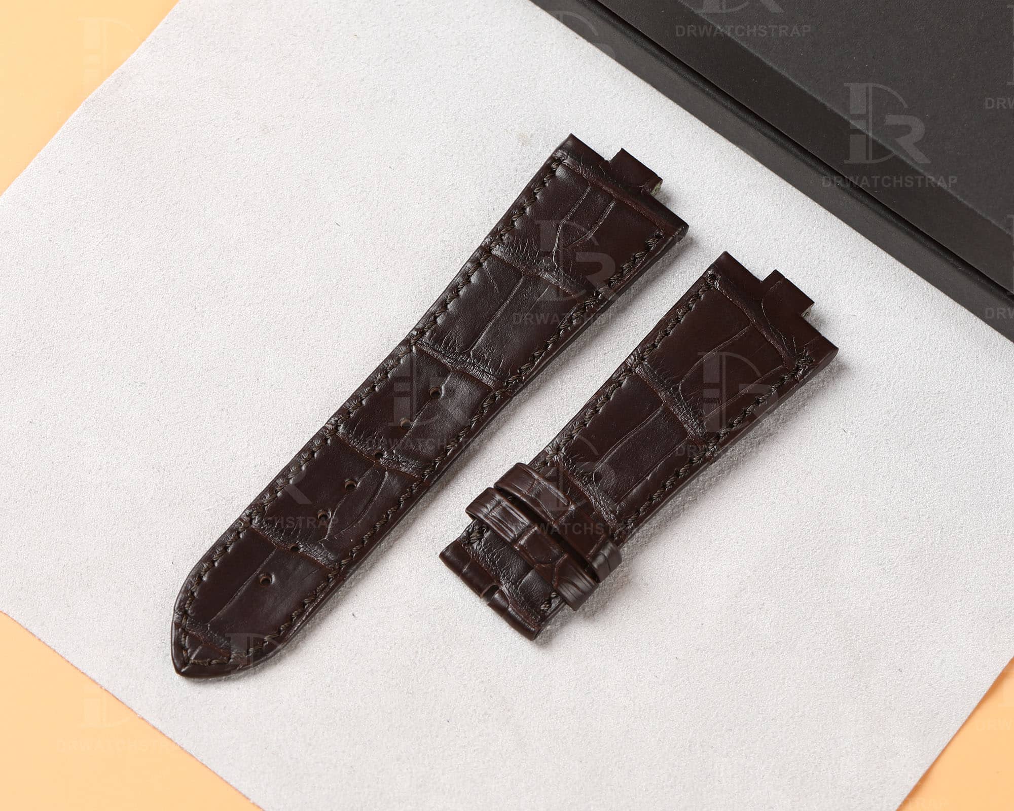 Custom handmade replacement brown alligator leather watchband for Vancheron Constantin straps