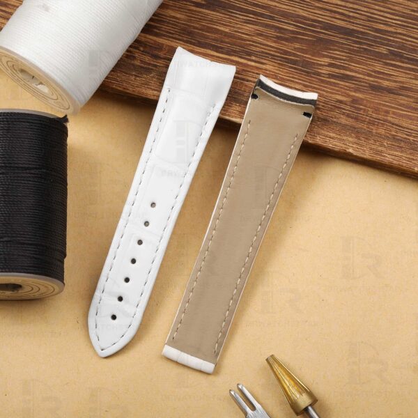 Buy custom Omega Seamaster Planet Ocean 600m white alligator crocodile leather watch strap Handmade watch straps (1)