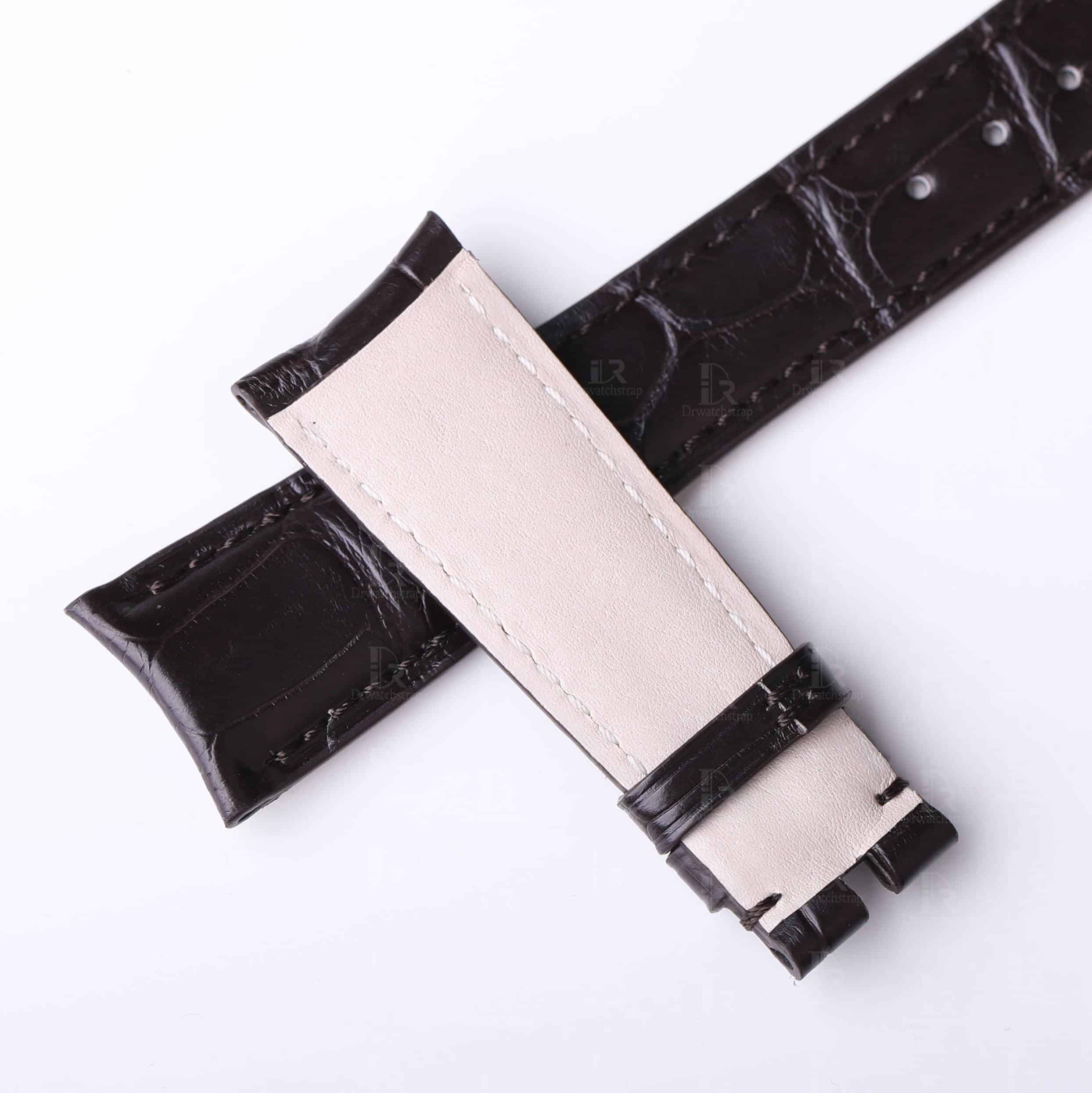 Custom High-end best quality Belly-scale alligator crocodile black curved end leather watch band and watch strap replacement for Rolex Cellini Moonphase 20mm watches - Shop Rolex leather watch straps online at a low price