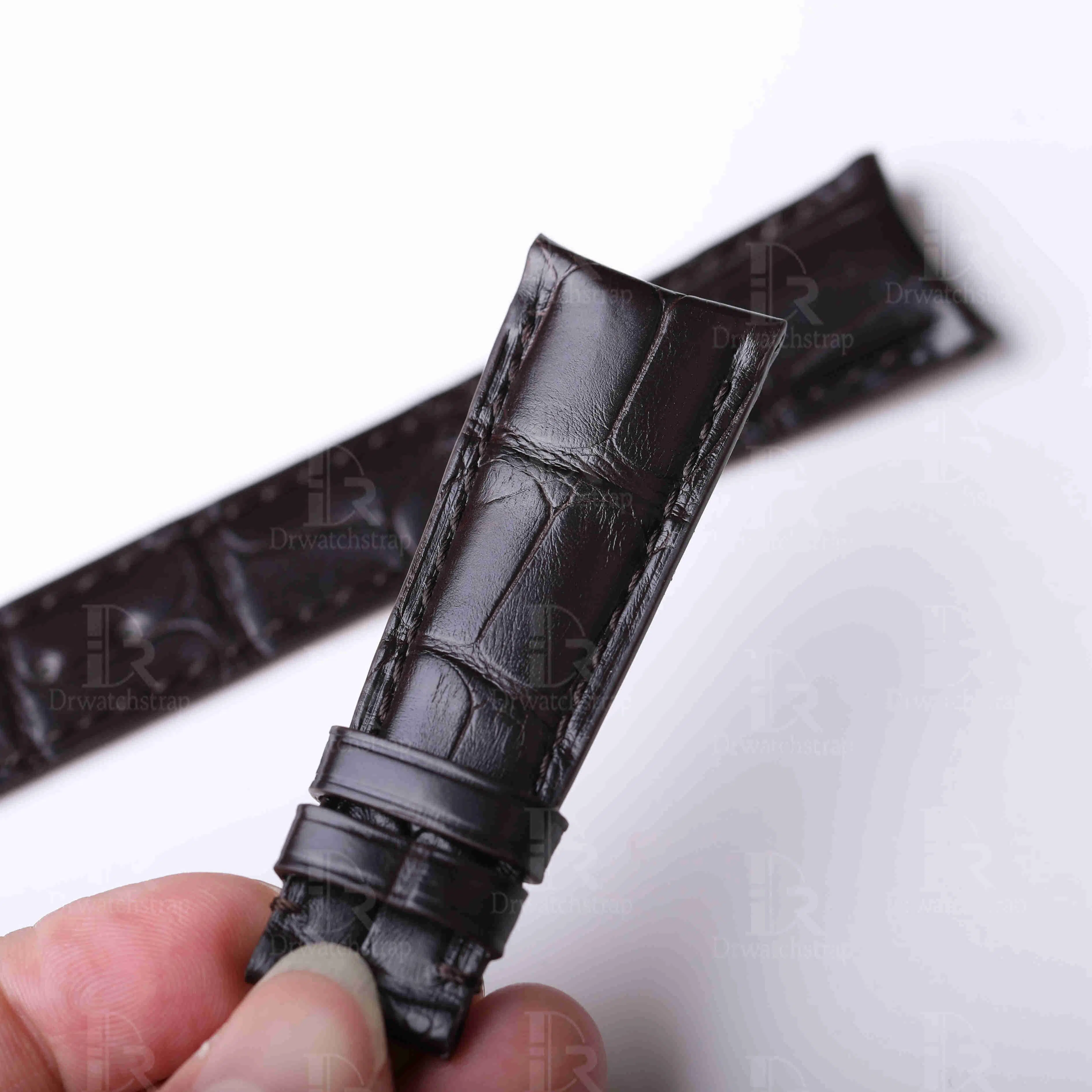 Custom High-end best quality Belly-scale alligator crocodile black curved end leather watch band and watch strap replacement for Rolex Cellini Moonphase 20mm watches - Shop Rolex leather watch straps online at a low price