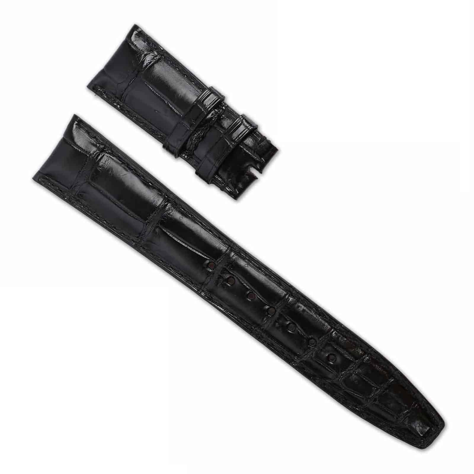 22mm custom replacement black leather watch band curved end fit for IWC Portuguese watchstrap