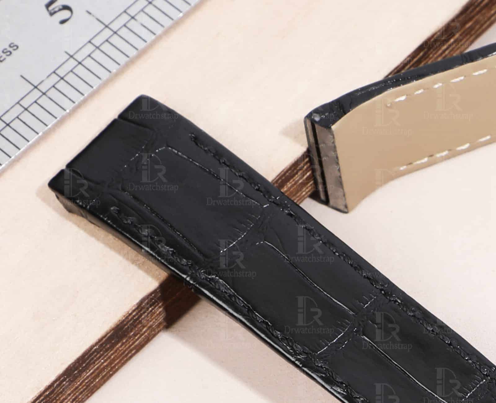 Genuine best quality OEM custom American Alligator black leather watch Cartier santos strap and watch band replacement for Cartier de Santos old style watches - Shop the high-end quality crocodile replacement leather straps and watch bands online at a low price