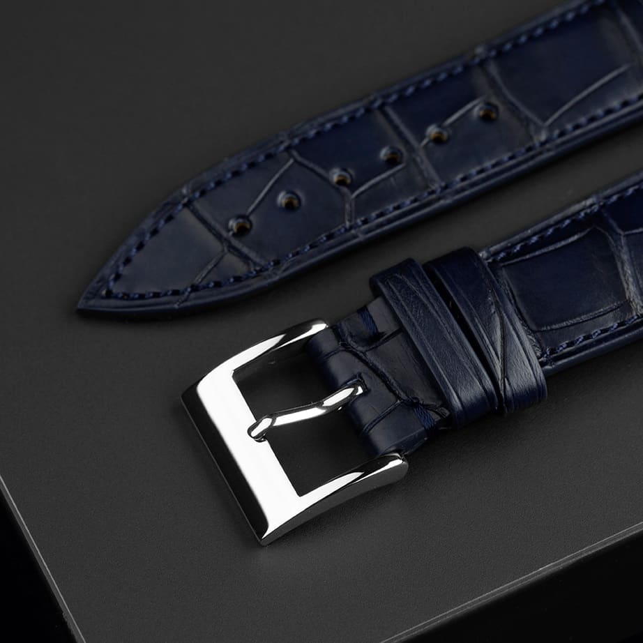 Leather watch strap - Midnight Blue Alligator Skin Belly Scale