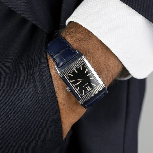 Handmade leather watch strap: Midnight Blue Alligator Skin Belly Scale