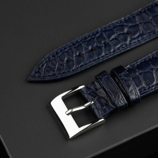 Handmade leather watch strap: Midnight Blue Alligator Round Scale - Image 2