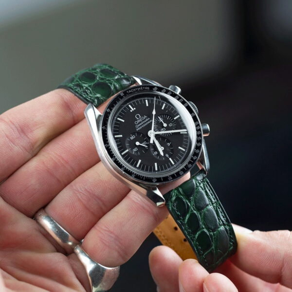Handmade leather watch strap :Green Alligator Round scale - Image 4