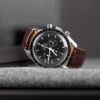 Handmade leather watch strap Brown sugar Alligator Belly scale