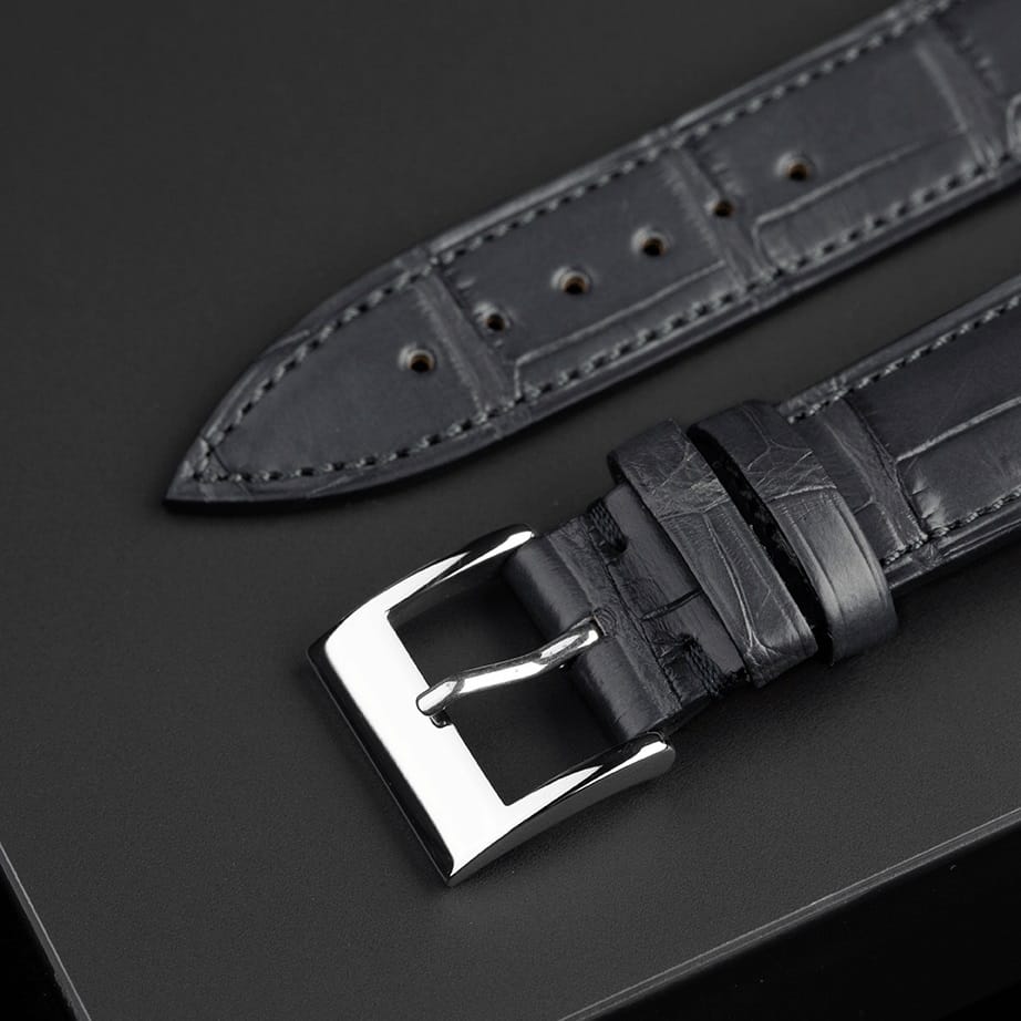 Handmade leather watch strap Grey Alligator Belly scale | Drwatchstrap