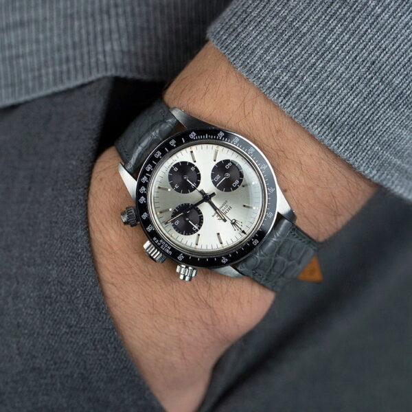 Handmade leather watch strap Grey Alligator Round scale - Image 4
