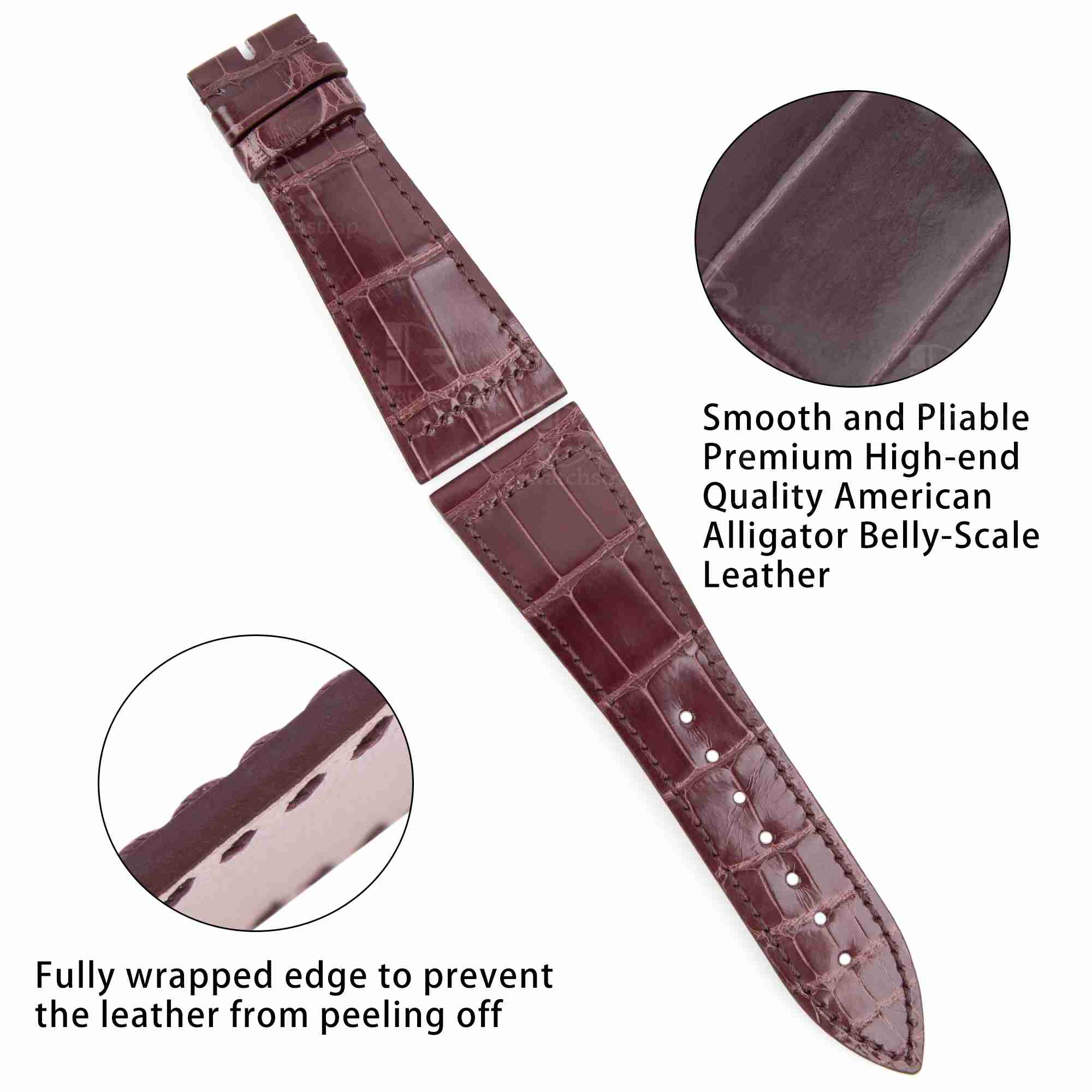 Custom handmade best quality grade A American crocodile 26mm Brown leather alligator strap and watch band replacement fit for Franck Muller Master Square 6000 h SC DT luxury watches online - High-end leather straps 100% hand stitched for sale