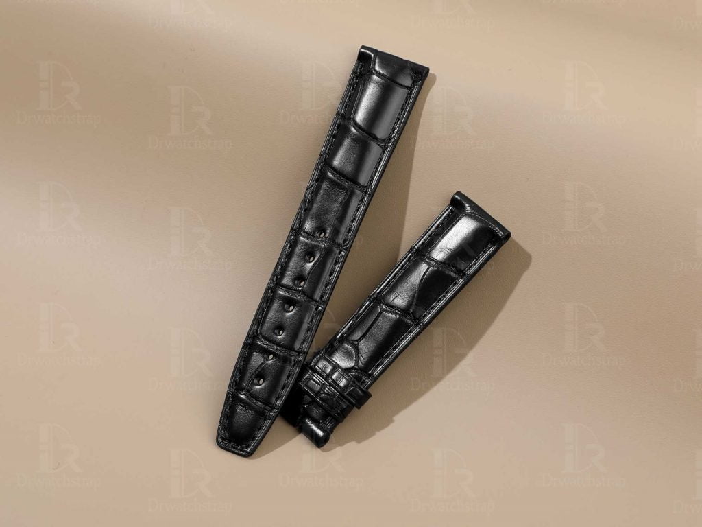 Best quality OEM handmade belly-scale alligator custom replacement black Rolex Daytona leather strap and watch band for Rolex Cosmograph Daytona watch - High-end quality American Alligator crocodile straps and watchbands online at discount price