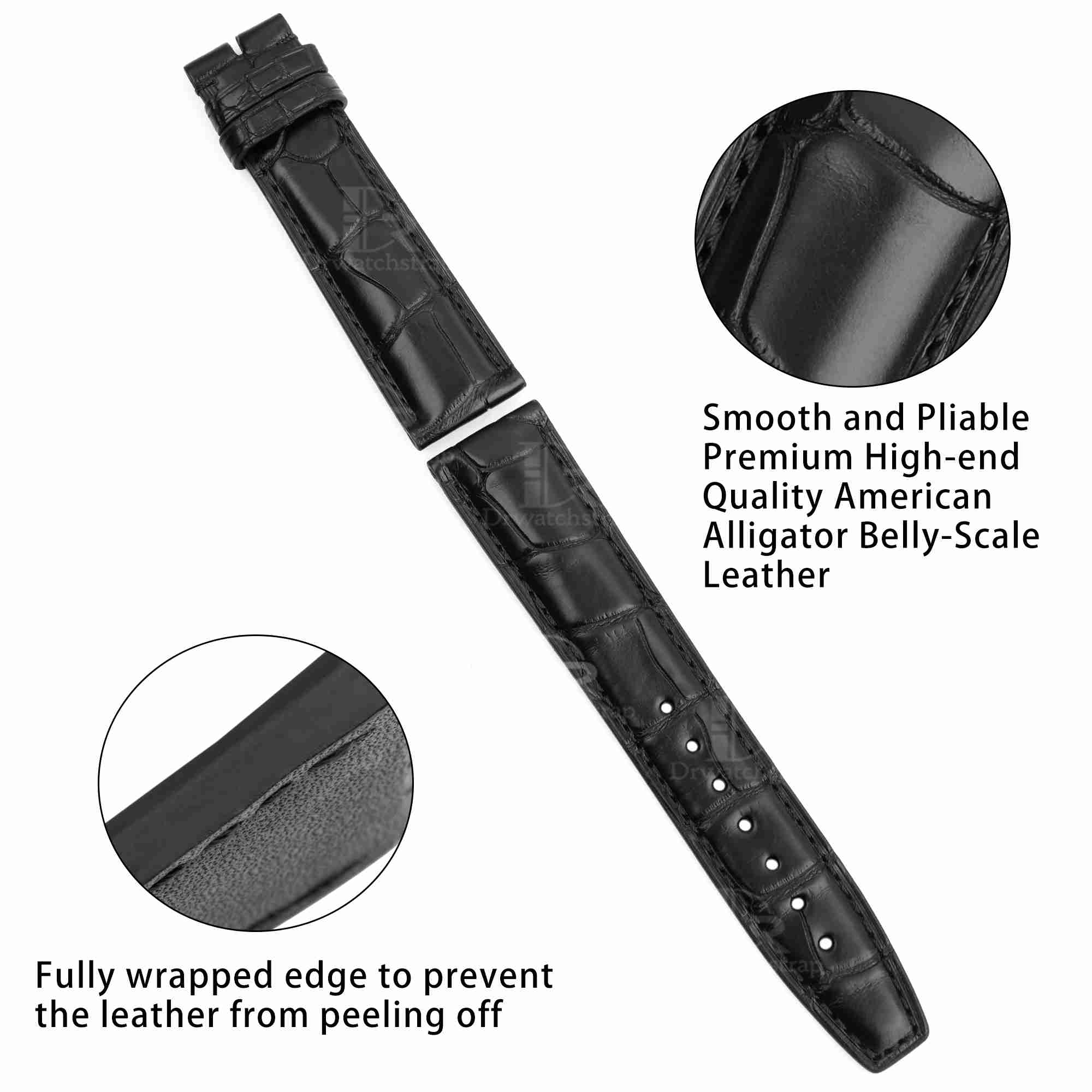 Genuine best quality alligator black IWC leather watch straps replacement watchbands for IWC Portofino / Portuguese Chronograph watches online for sale at a low price - Shop the high-end quality watch bands from dr watchstrap