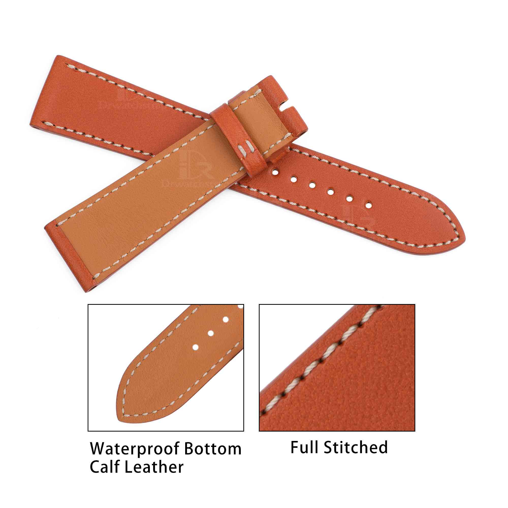 Premium best quality custom OEM orange calfskin 20mm single tour sinlge wrap leather band and watch strap replacement for Hermes Heure H and Hermes Cape Cod luxury watches - Shop the high-end calf material straps and watchbands online at a low price