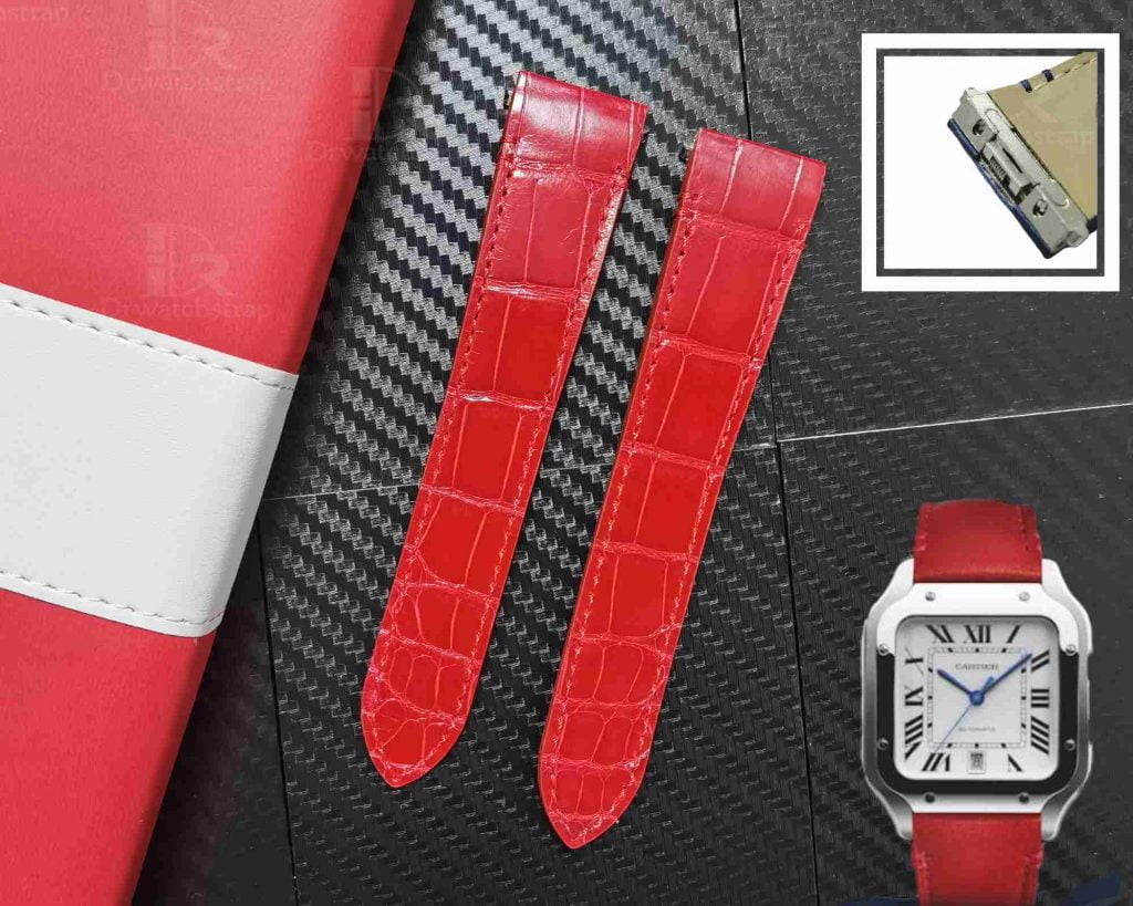 Quick release best quality alligator crocodile New Cartier Santos Quickswitch replacement leather straps amd watch bands for sale - High-end leather Cartier Santos Red strap fit for 40mm Large and 35mm Medium size online at a discount price