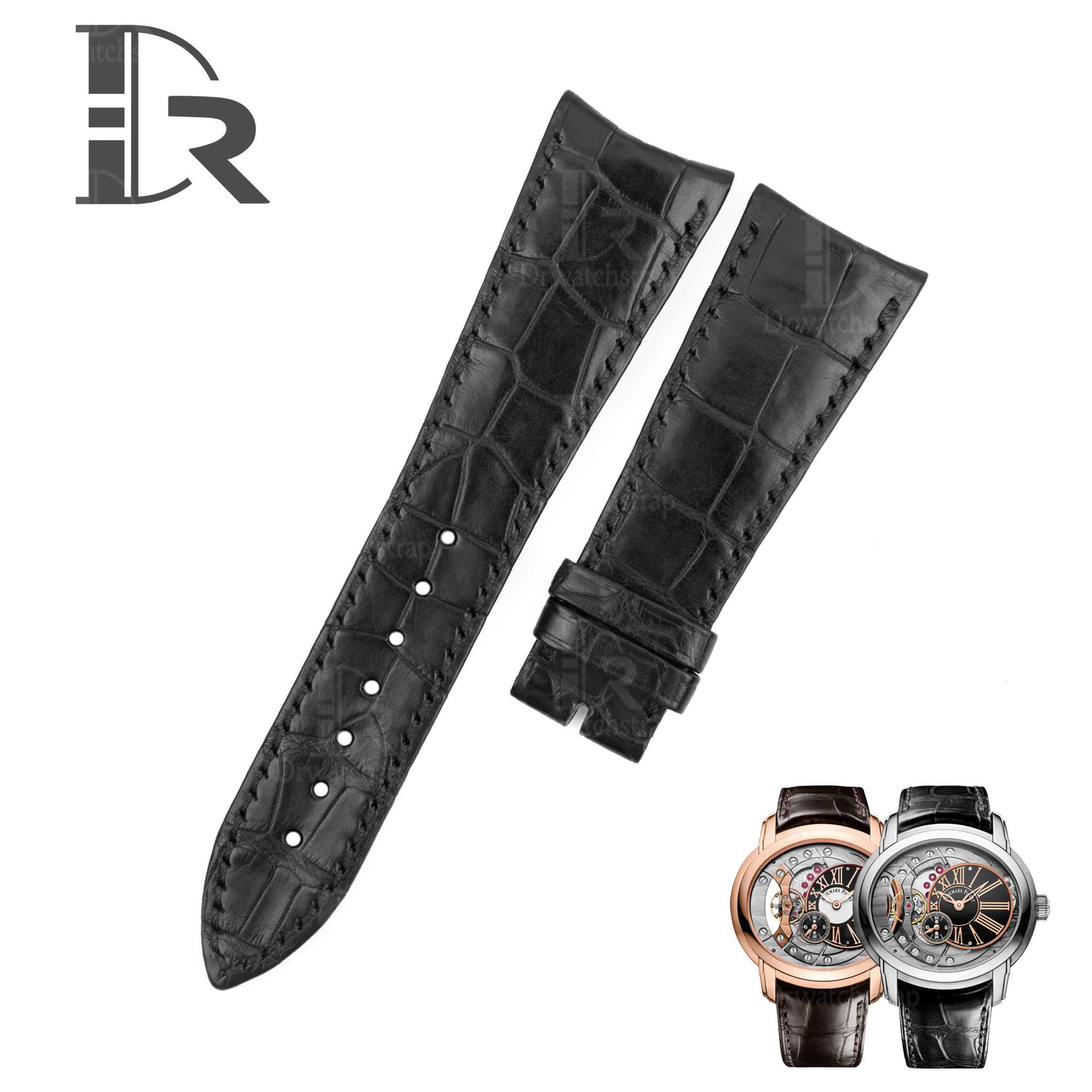 Custom alligator crocodile curved end links Audemars Piguet leather strap replacement Black Blue Brown White Orange Rose Gold bands with multi colors and sizes online for sale 20mm 22mm 24mm