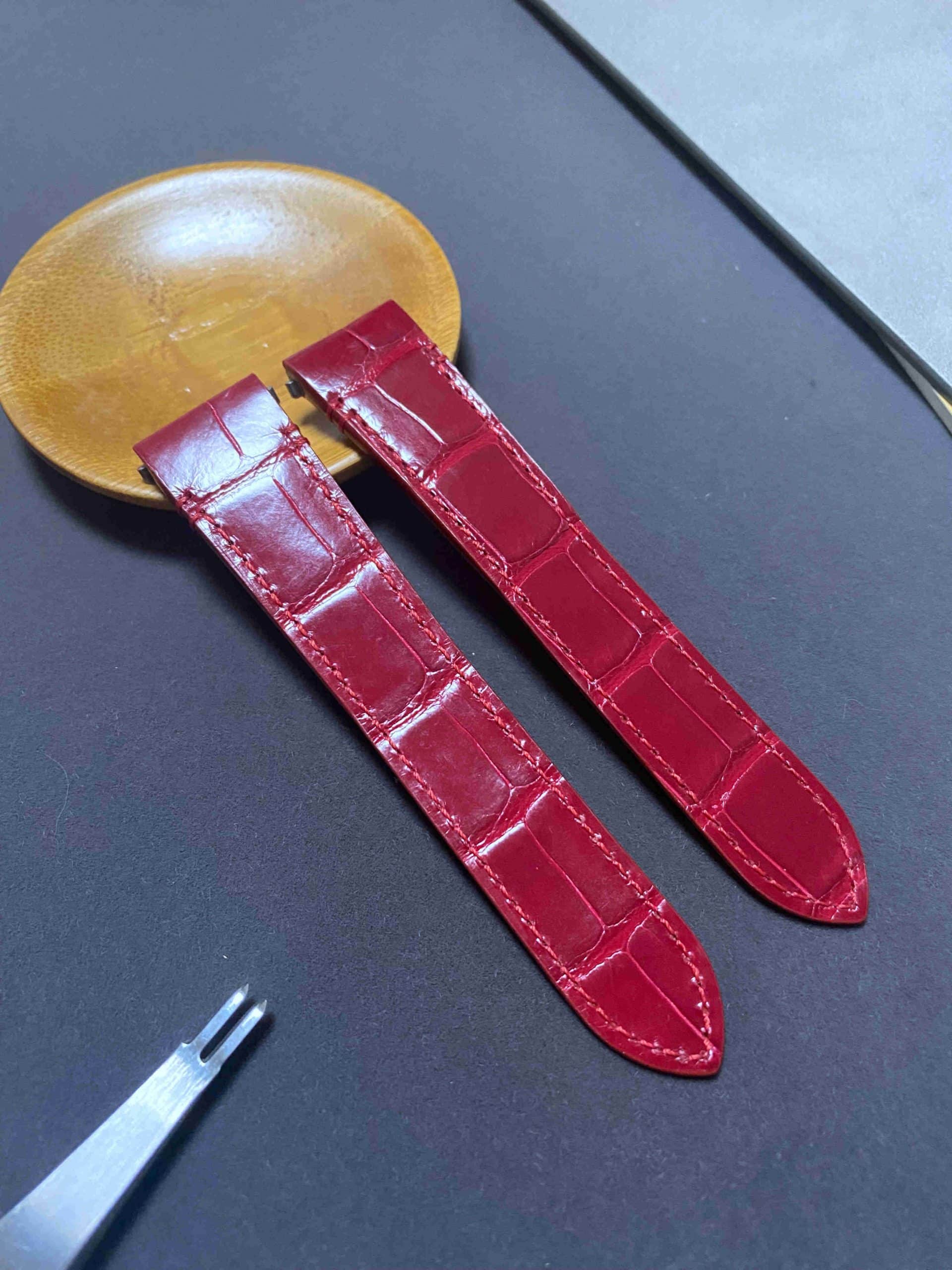 Best Quickswitch Cartier Santos Red leather Strap - Drwatchstrap
