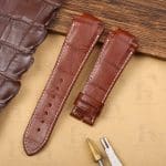 Custom handmade warm grey replacment alligator watch band for Vacheron Constantin Traditionnelle strap curved end 17mm 18mm 20mm