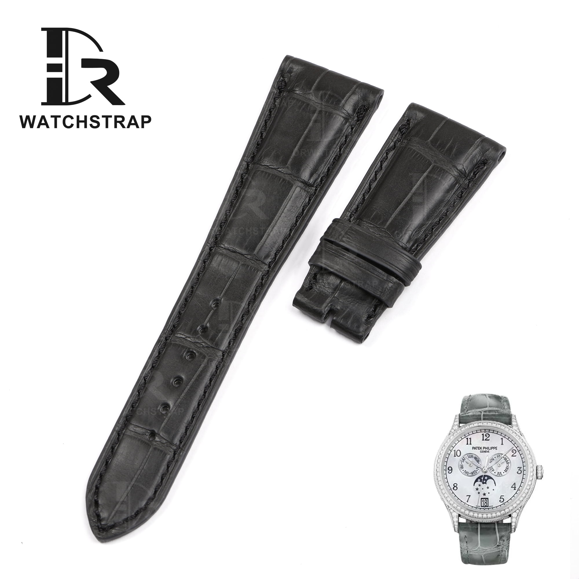 Buy Custom Patek Philippe grand Black Alligator Leather strap Replacement watch band