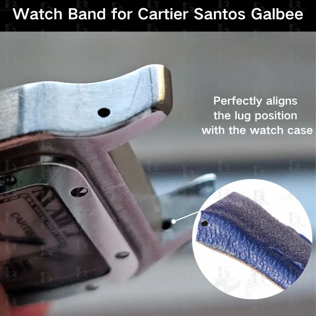 Cartier Santos Galbee with metal adapter insert connector blue calfskin leather watch band replacement strap perfect fit