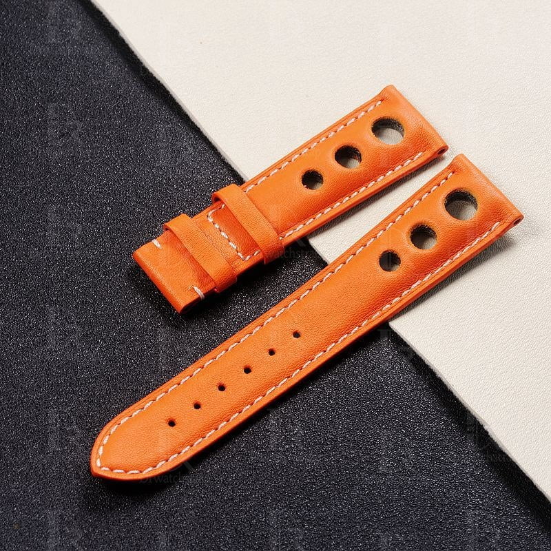 High-quality premium orange calf leather replacement watch Chopard Mille Miglia strap and watch band for ladies men online for sale - Chopard leather watch straps shipped to UK, US and all over the world at a low price