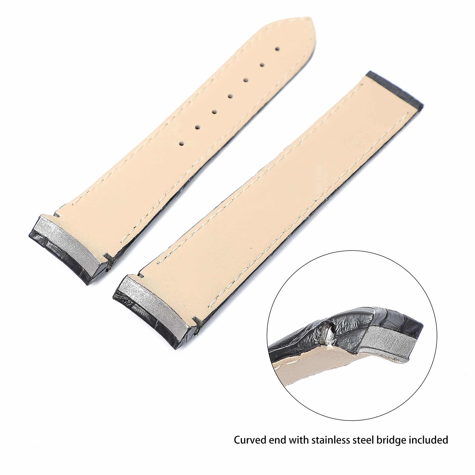 Replacement black leather watch band for Omega De Ville X2 Big Date for sale