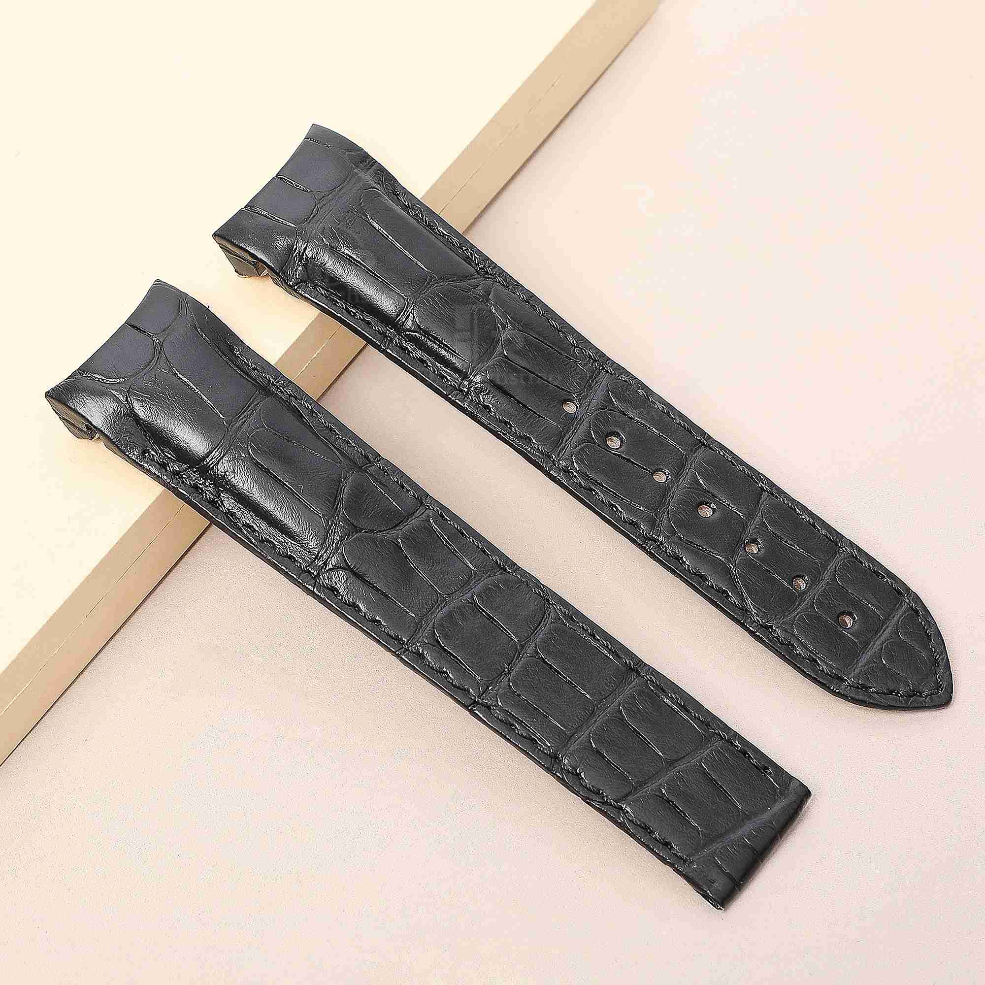 Buy custom black leather watch strap for Omega De Ville X2 Big Date replacement