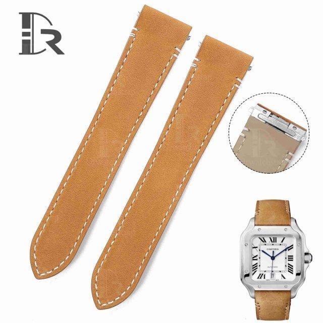 Premium Quick release calfskin Cartier Santos quickswitch Brown leather watch strap replacement with an interchangeable system leather watchbands for men's women's Cartier Santos Larga Medium watches for sale