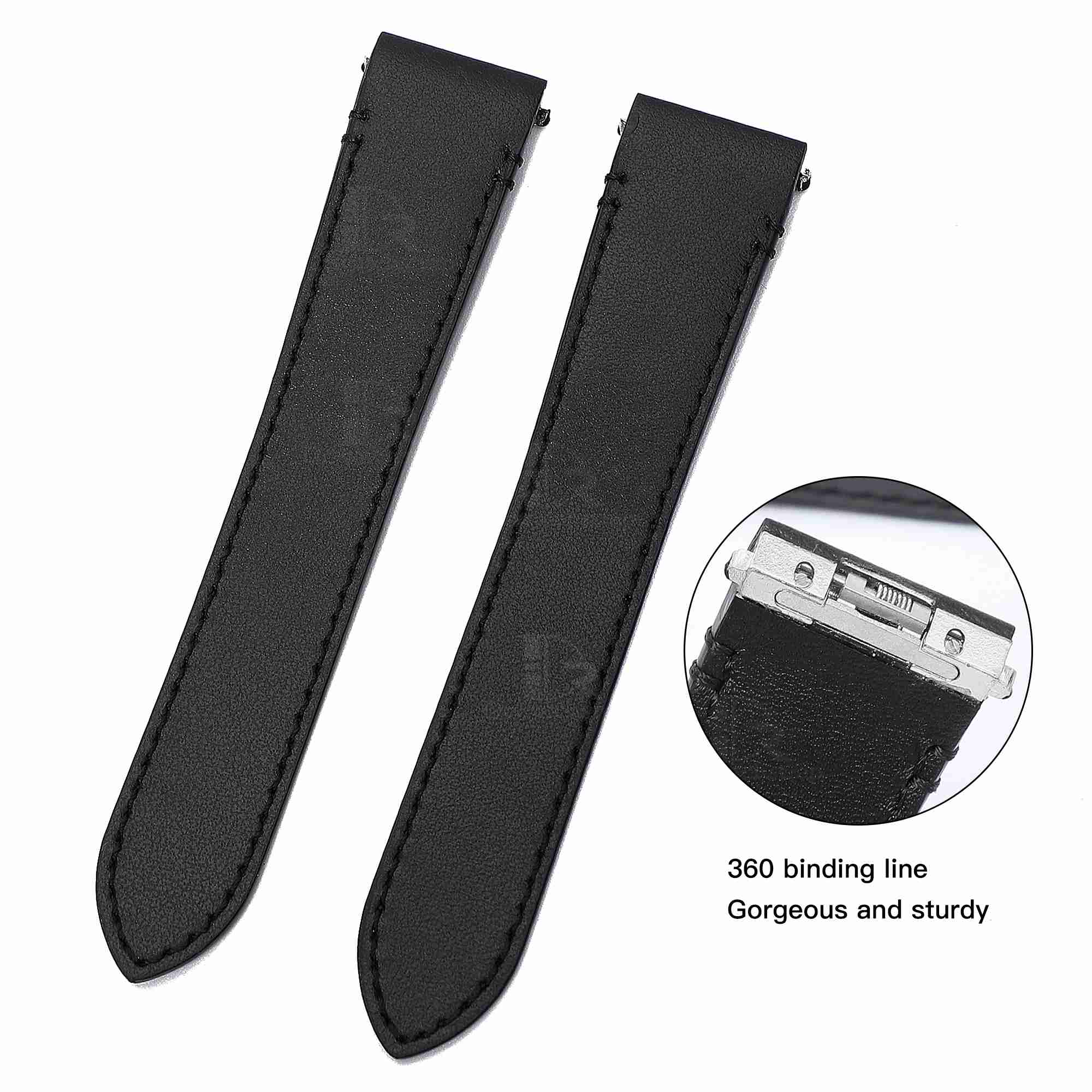 Premium Quick release calfskin Cartier Santos quickswitch black leather watch strap & watch band replacement with an interchangeable system for men's women's Cartier Santos Larga Medium watches for sale - Shop the best quality Santos de Cartier straps and watchbands at a low price