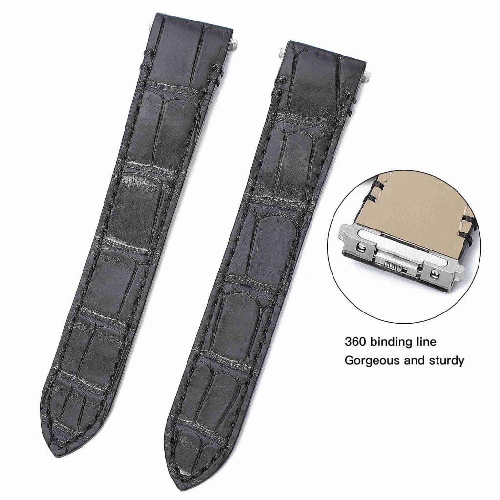 Genuine best quality replacement Grade American Alligator Quickswitch Black leather Cartier Santos watch straps & watchbands for Cartier Santos 100 L XL watches for sale - Grade A crocodile custom leather watchband with interchangeable system online at low price