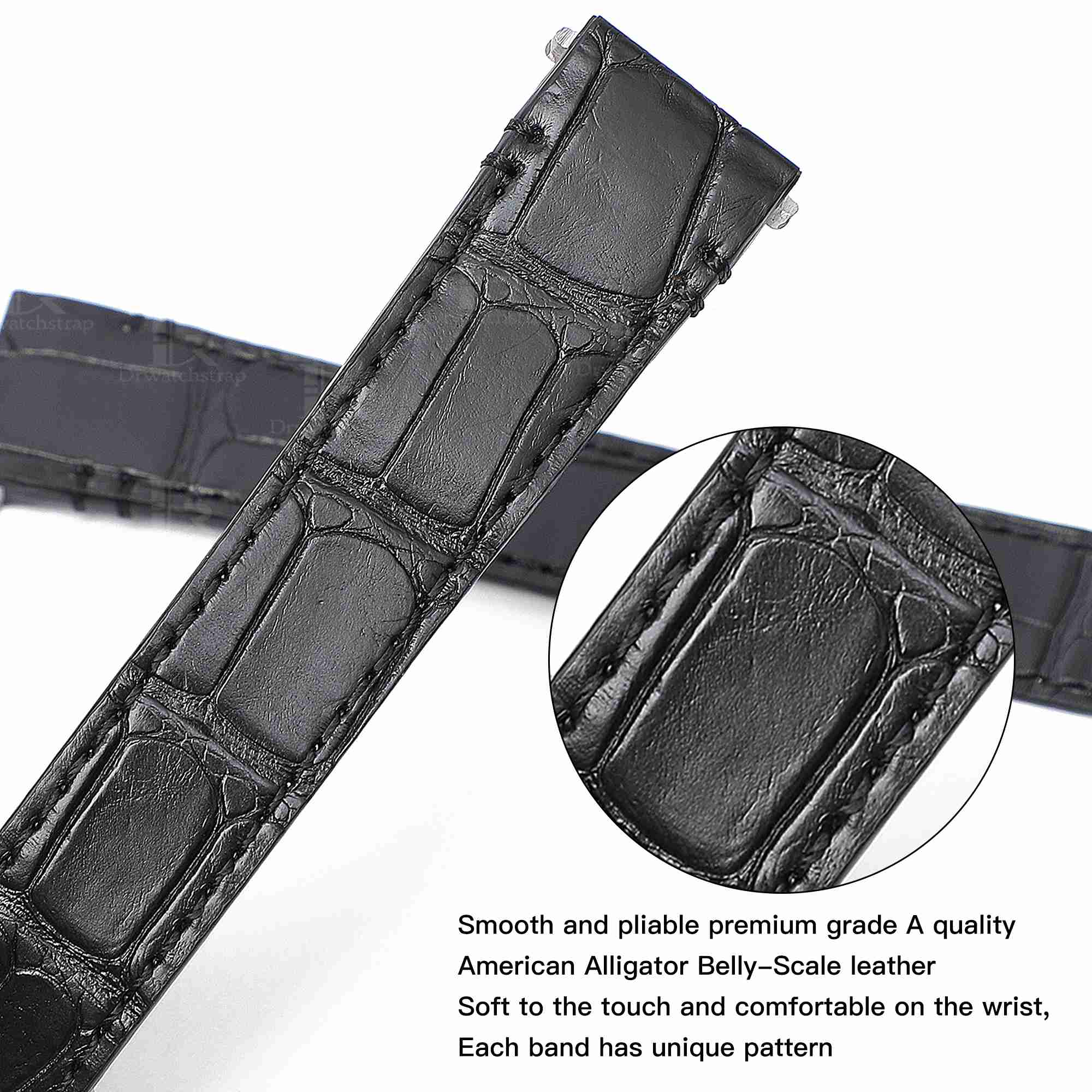 Genuine best quality replacement Grade American Alligator Quickswitch Black leather Cartier Santos watch straps & watchbands for Cartier Santos 100 L XL watches for sale - Grade A crocodile custom leather watch band with interchangeable system online at low price