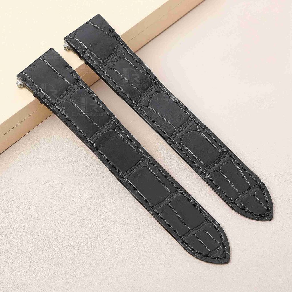 Best quality Genuine Alligator Quickswitch Black leather Cartier quickswitch straps & watchbands for Cartier Santos Medium Large Watches for sale - Custom leather watchband with Easy Change system at low price